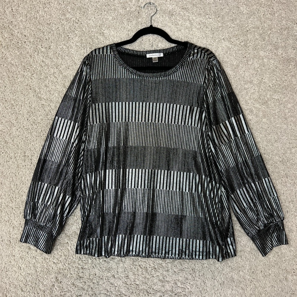 John Paul Richard Metallic Blouse Top Womens Plus 2X Black Going Out Whismygoth